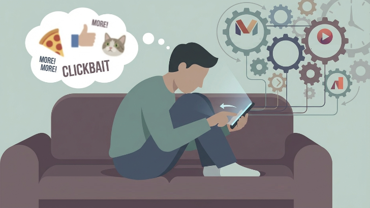 Ilustração representando homem usando um celular compulsivamente