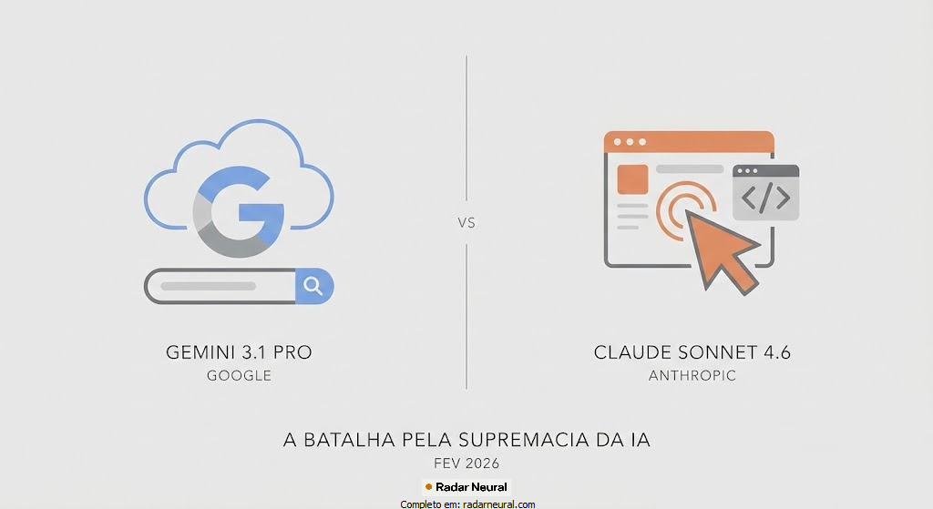 Ilustração minimalista comparando os modelos Gemini do Google e Claude da Anthropic