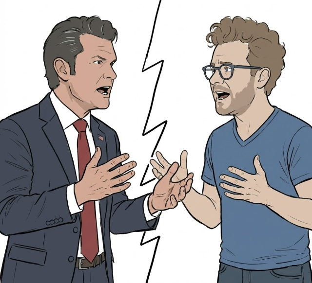 Ilustração representandos os chefes de Anthropic e Pentágono frente à frente